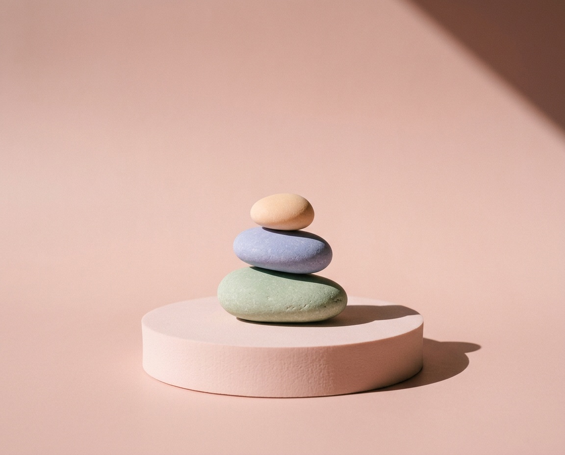 Stack of pastel stones on blush pink