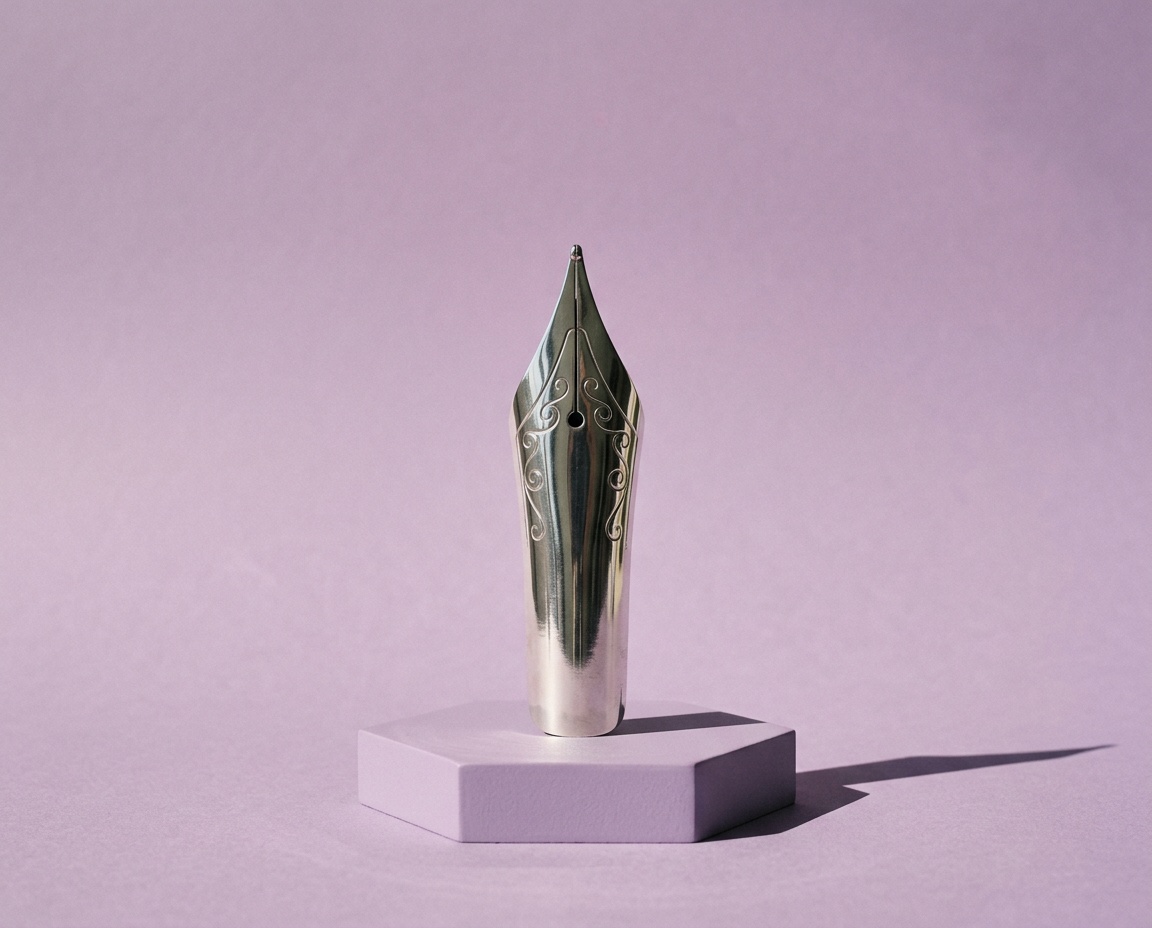 Silver pen nib on lilac