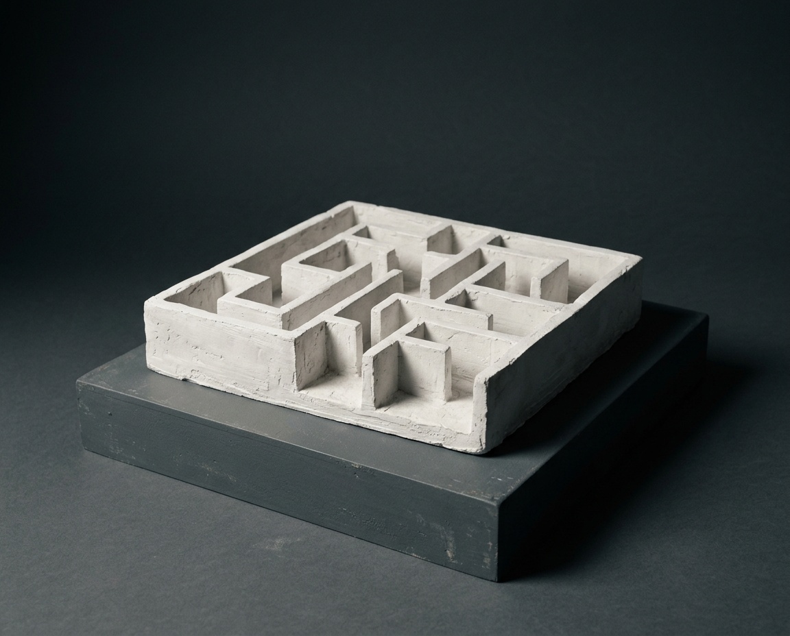White plaster maze model on graphite