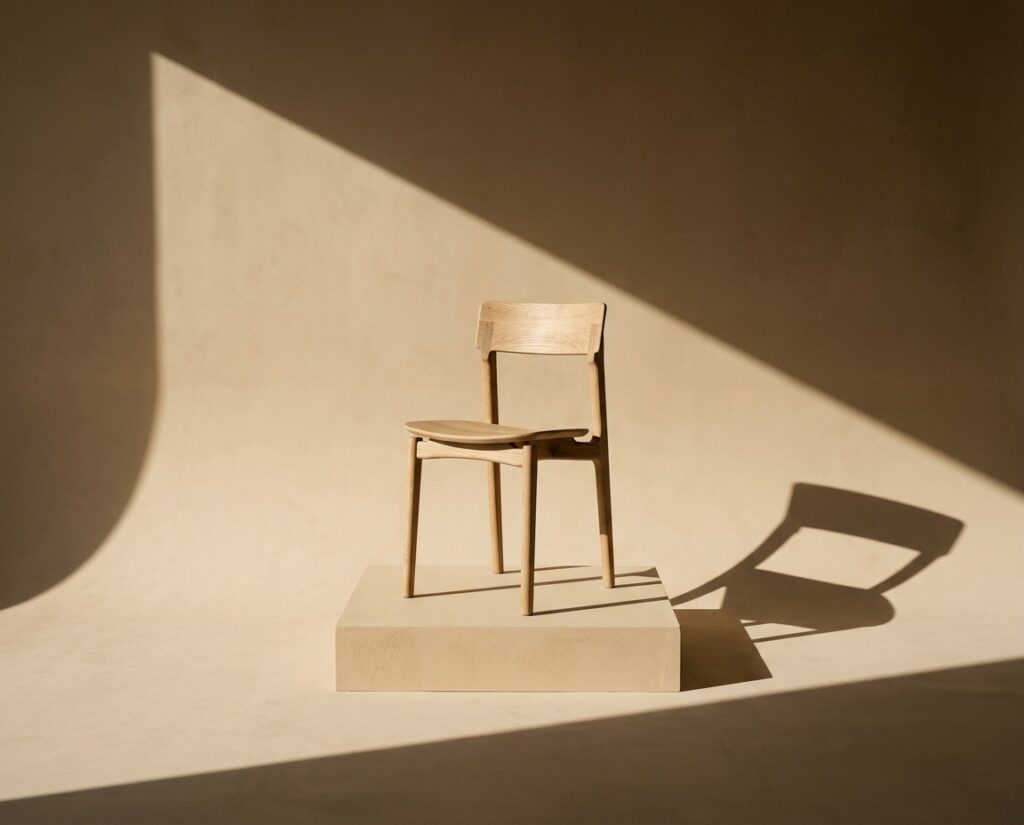 Small oak chair on warm sand